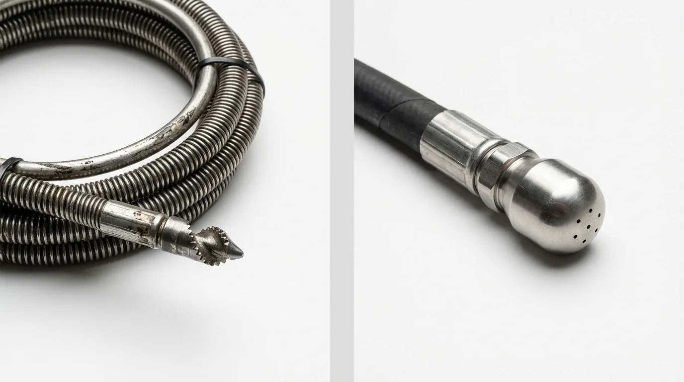 Drain snake cable and hydro jetting nozzle used for drain cleaning in Westville, IL