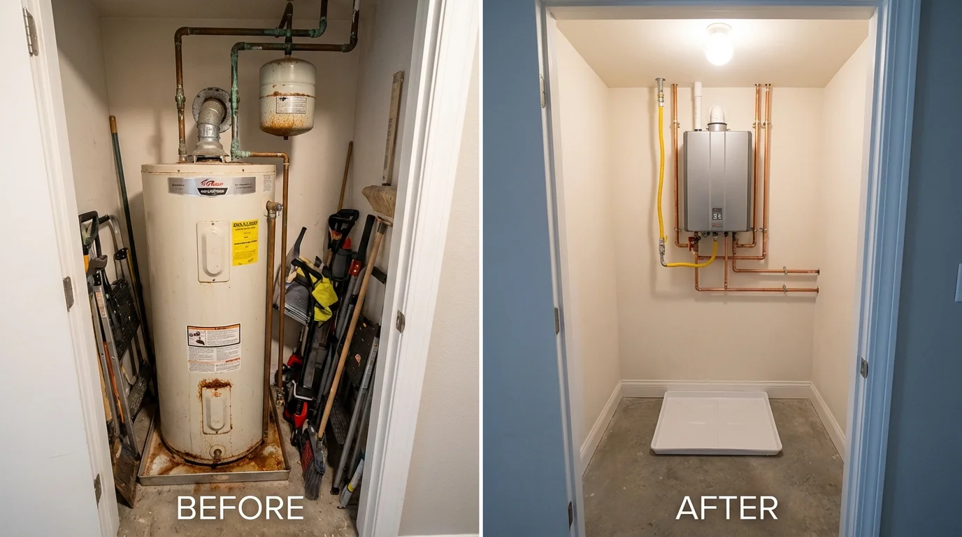 Tank water heater versus wall-mounted tankless unit comparison for Westville, IL homeowners